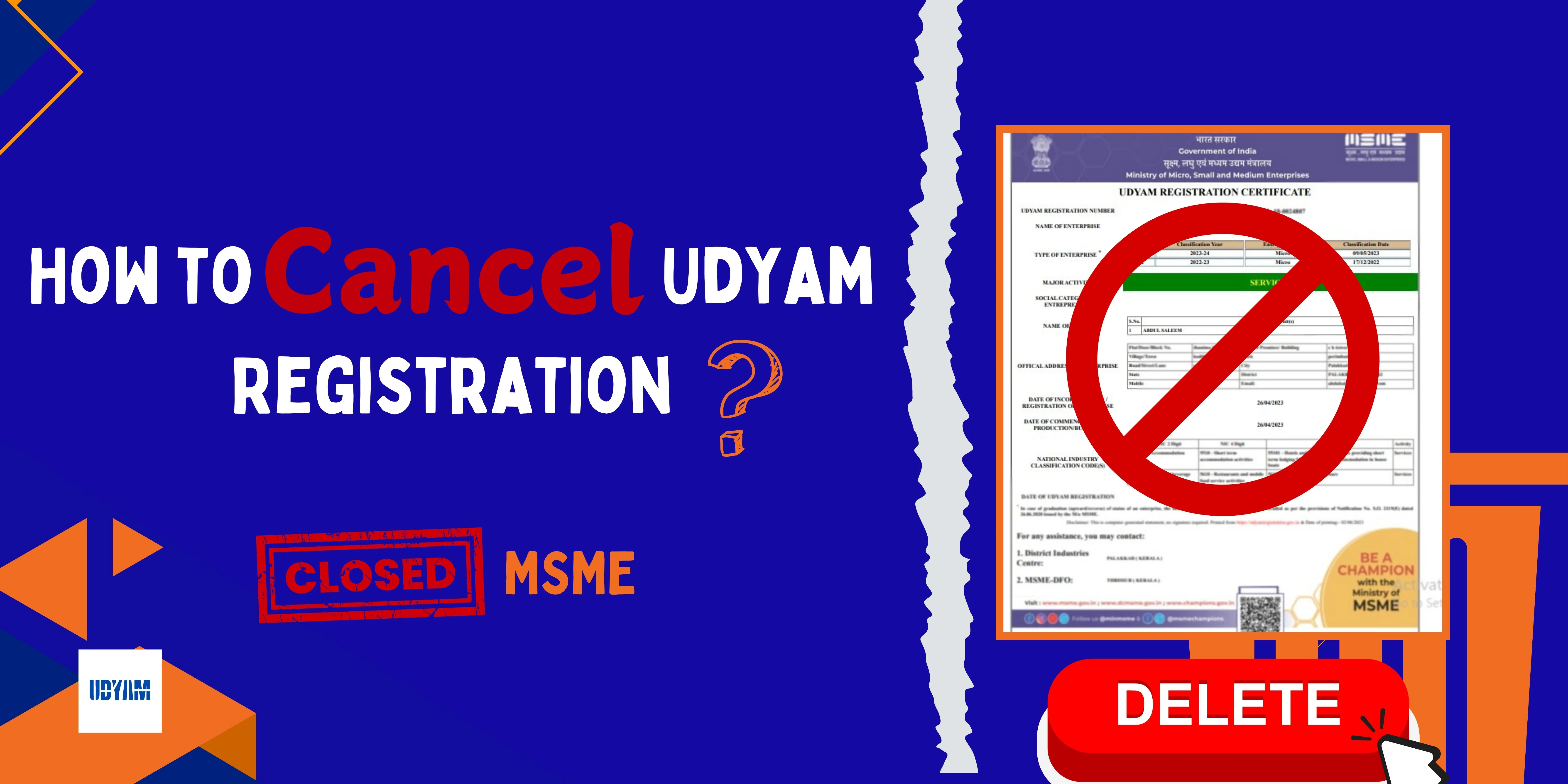 How to Cancel Udyam Registration - Close MSME